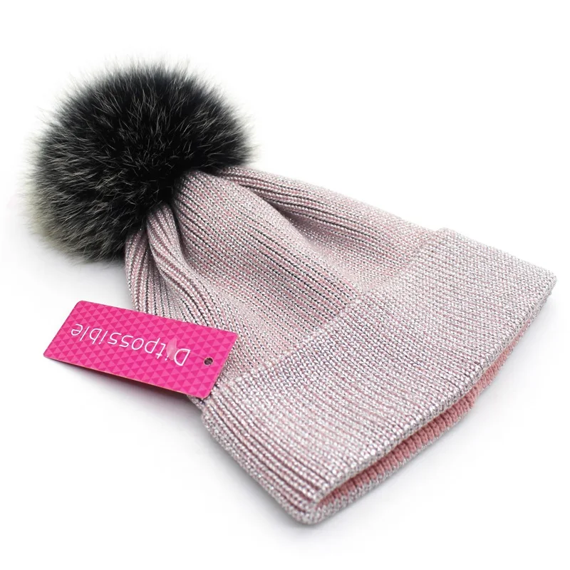 Женская вязаная шапка с помпоном ditвозможные шапки из натурального Лисьего меха |