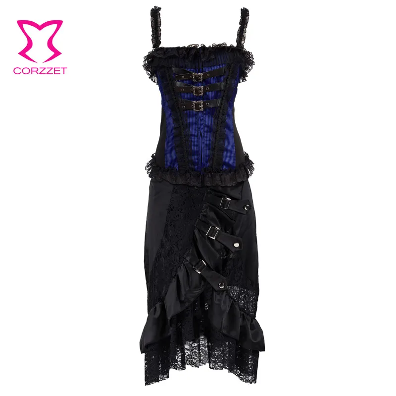 Синие сексуальные корсеты и бюстье на молнии с передними лямками корсетом платье
