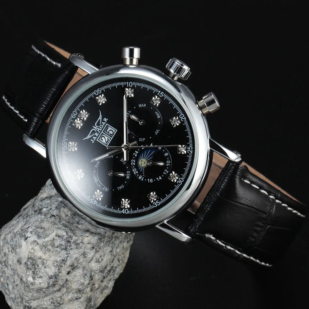 Новый JARAGAR Автоматическая механические часы унисекс Moon Phase Полный календарь Авто