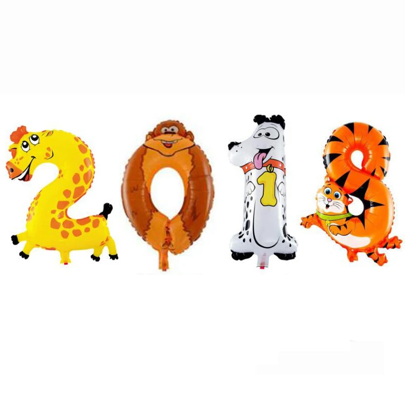 4 шт. номер 2018 Фольга шары мультфильм цифра воздушные Happy новогоднее