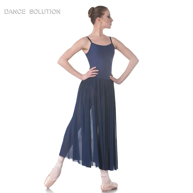 Темно-синий лиф с длинной сетчатой юбкой разрезом танцевальный костюм для