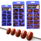 Накладные ногти, Короткие овальные накладные ногти с полным покрытием, конфетные цвета, коричневые, вишневые, красные, винные, искусственные ногти для детей, 100 шт., 2018