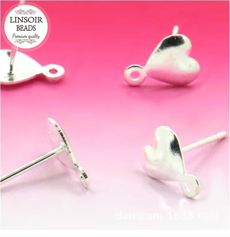 20 шт./лот медный серебристый цвет серьги-гвоздики с сердечками пустые