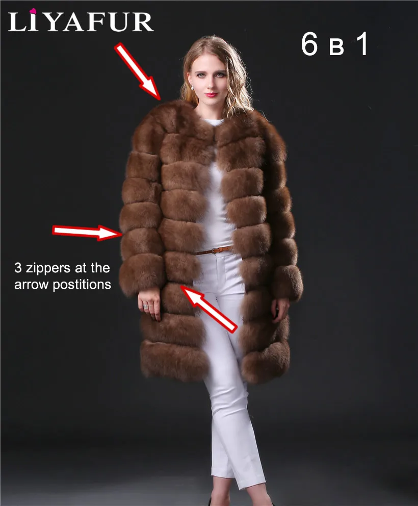 Liyafur Новинка года 6 в 1 натуральный Лисий Мех пальто для Для женщин куртка русский