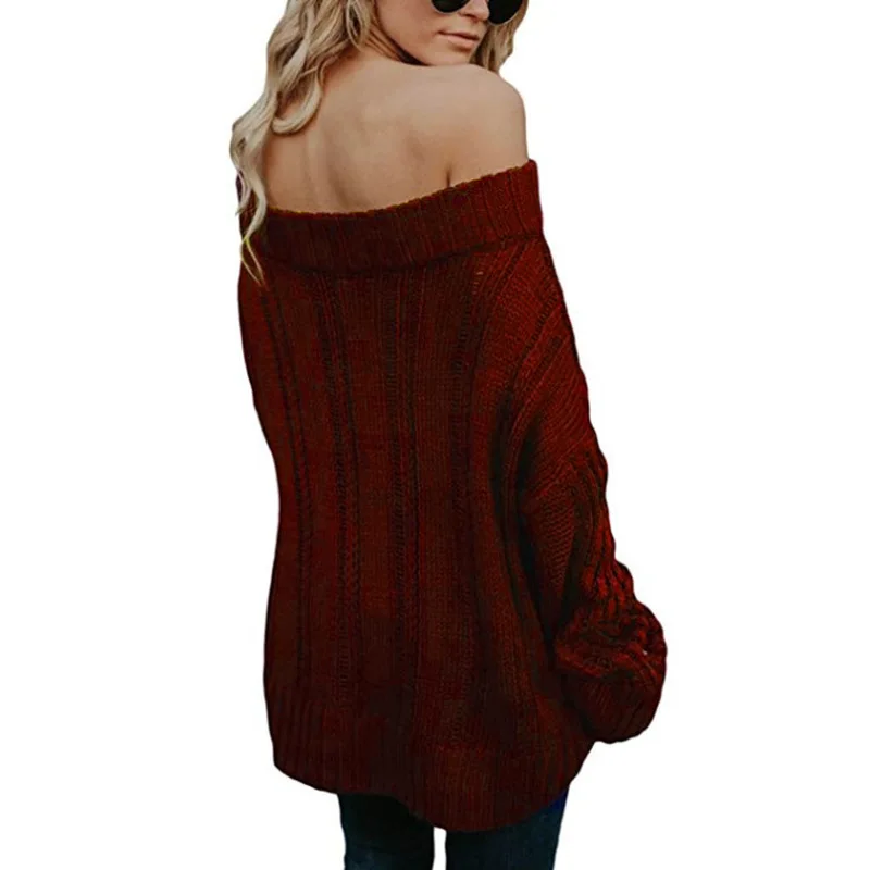 Sexy Off Shoulder Sweater Autumn Winter Women Loose Knitted Female Thick Coarse Jumper Pullovers | Женская одежда