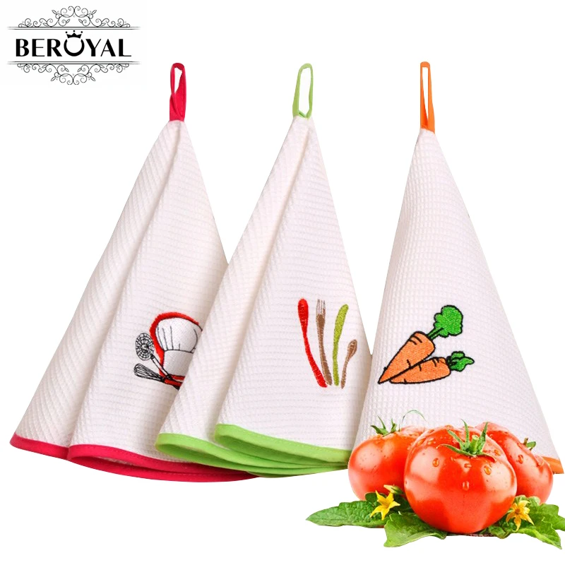 Beroyal Brand Absorbent 100% Cotton Round Kitchen Hand Towel 3pc Plaid Hanging Towels Cleaning Rag Dish Cloth Dishcloths | Дом и сад