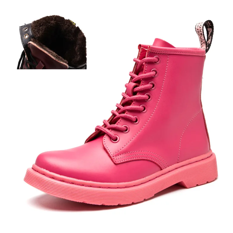 Pink Plush Ботинки на платформе; сезон осень-зима; женские повседневные ботильоны; женская кожаная обувь на шнуровке; женские зимние белые ботинки; Botas Zapatos de Mujer - Цвет: Pink Plush