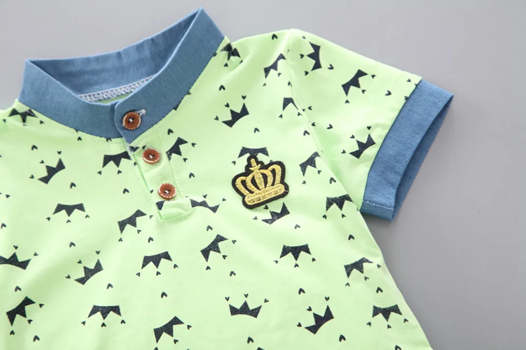 Kids Clothes Boys Summer Crown T Shirt Tops+ Denim Shorts Pants 2pcs Set erkek bebek giyim vetement enfant fille | Детская одежда и