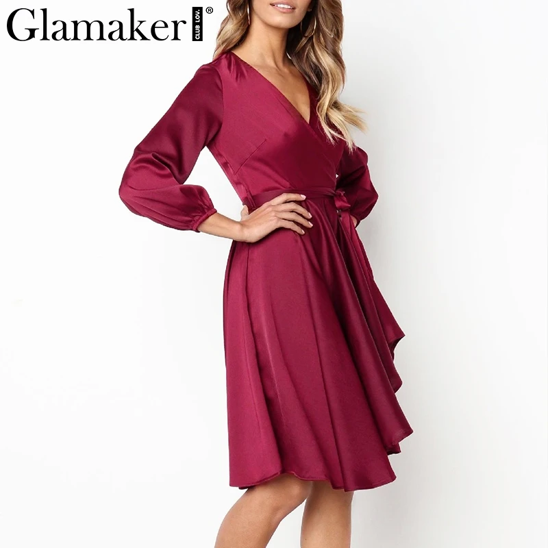 Женское платье с длинным рукавом Glamaker винтажное средней длины на шнурках