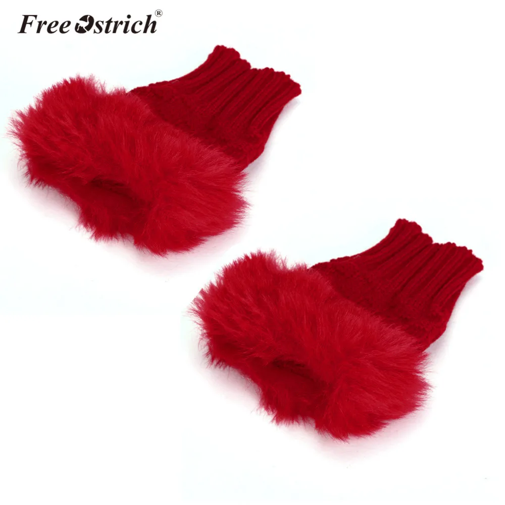 Красный Перчатки Free Ostrich Для женщин зимние теплые Девушка наручные с открытыми пальцами на платформе из искусственного кроличьего меха; Сапоги перчатки варежки Ганц Femme CJ20 - Цвет: Красный