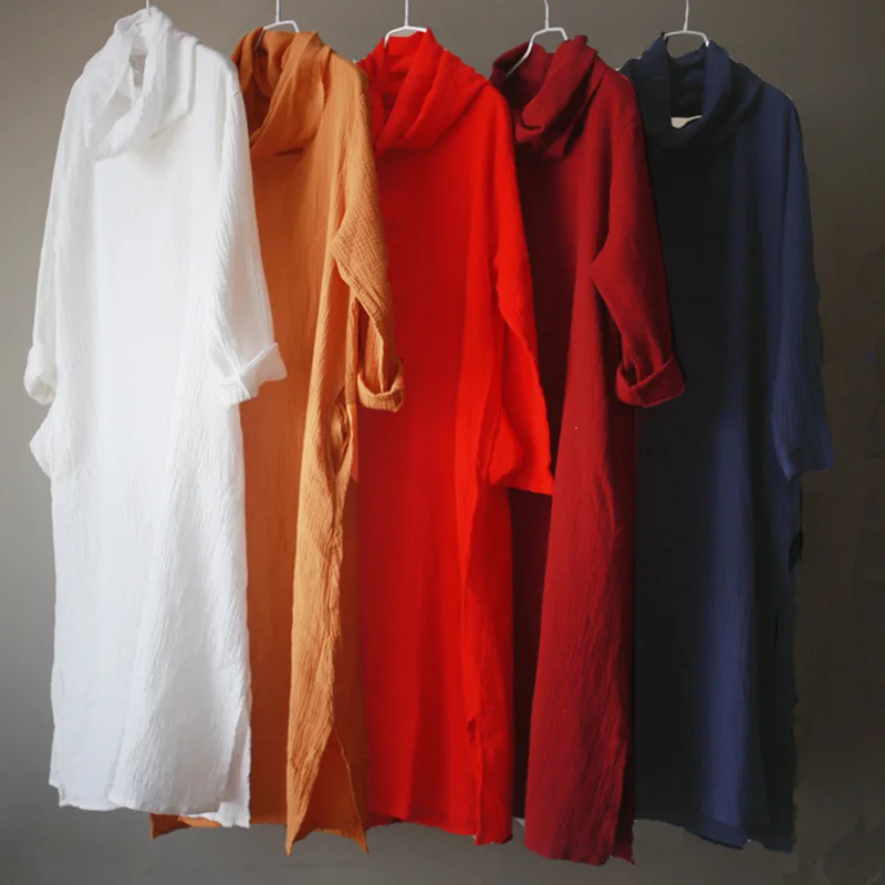 Платье женское демисезонное из хлопка со съемным воротником и длинным