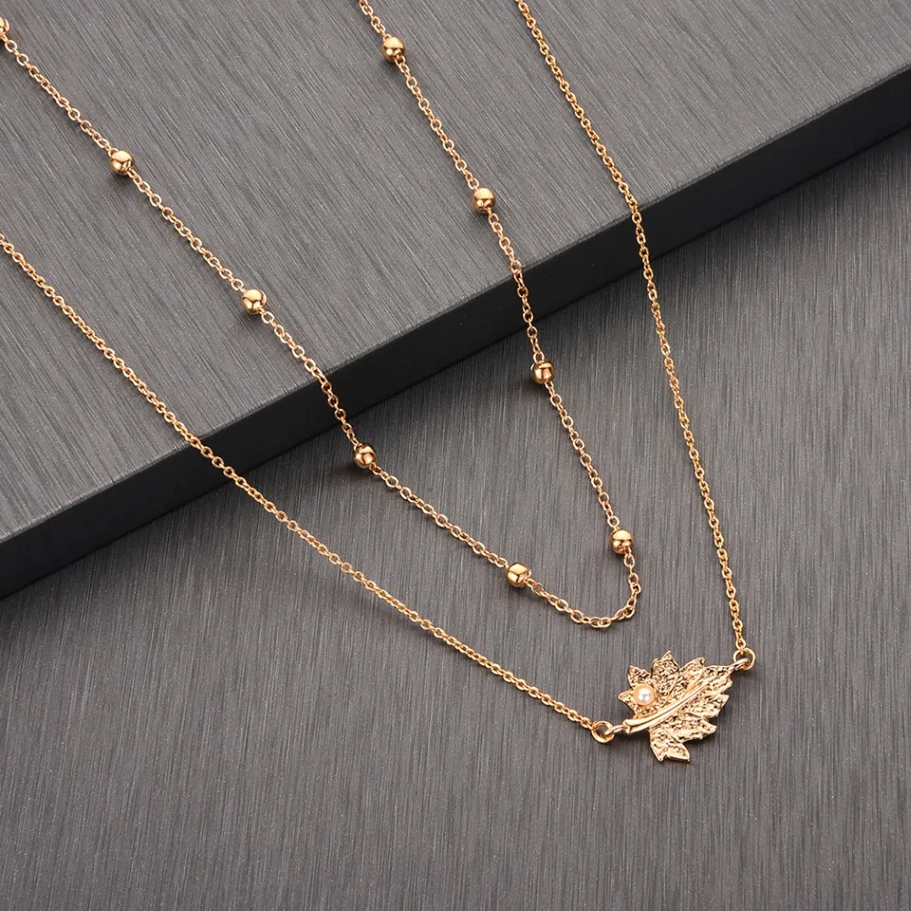 CHENGXUN Delicate Leaf Leaves with Pearl Multi Layer Necklaces for Women Pendants Jewelry Beads Long C hain Necklace | Украшения и