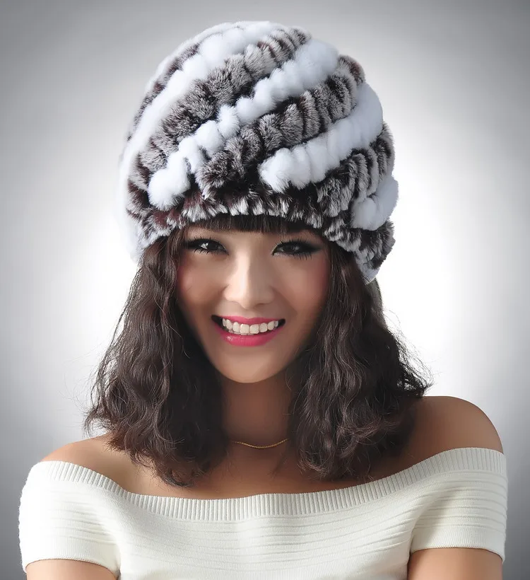 White and Coffee ST Zdfurs трикотажные настоящее rex-кролика Hat женщины Cap зимний Skullies шапочка головные уборы головной убор голову теплее Высокое качество - Цвет: White and Coffee ST