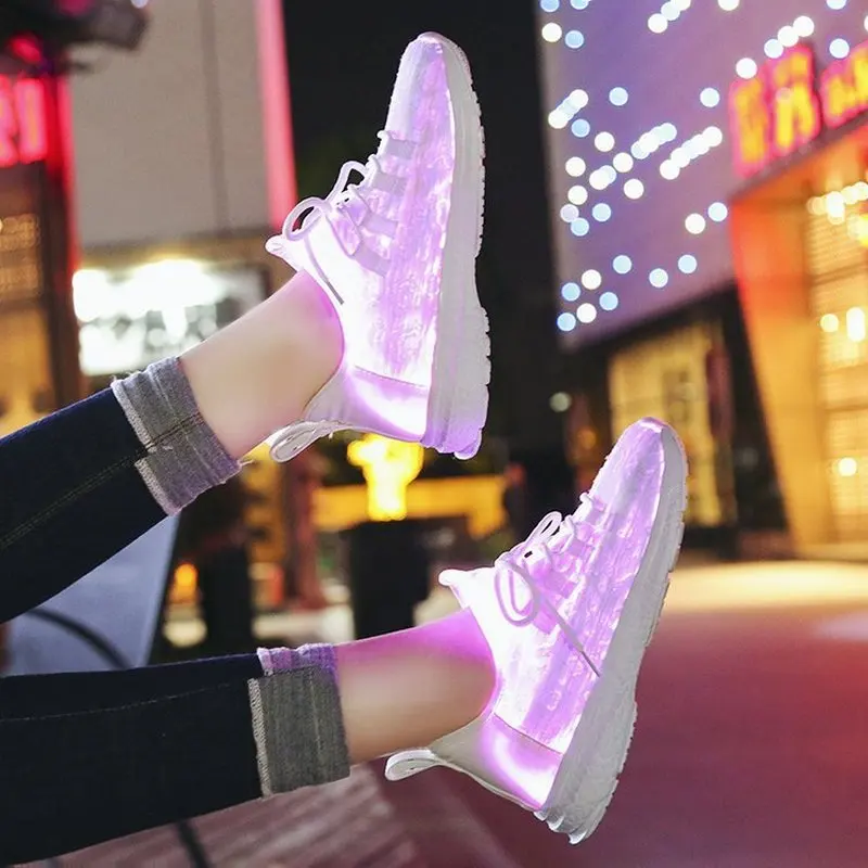 New Sports Night Running Casual Shoes for Unisex Rechargeable Colorful Luminous Waterproof LED Lights Couple Ghost | Обувь