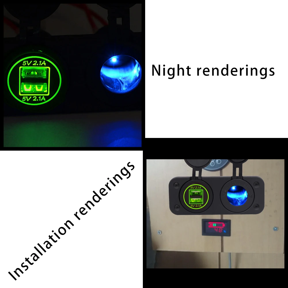 Универсальное автомобильное зарядное устройство с зеленой светодиодной двойной