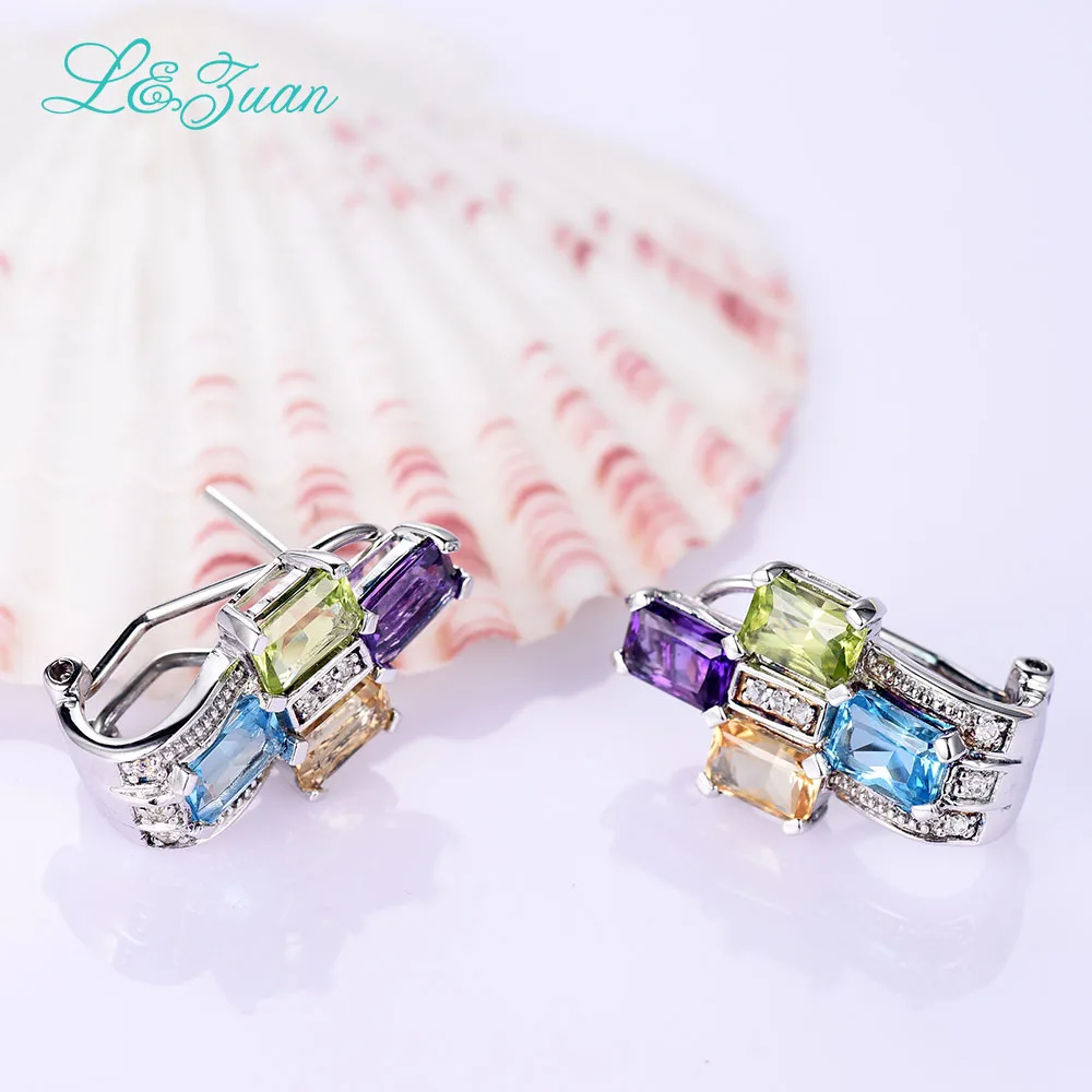 L &amp zuan серьги-гвоздики из натурального серебра 1 058ct аметист фиолетовый камень