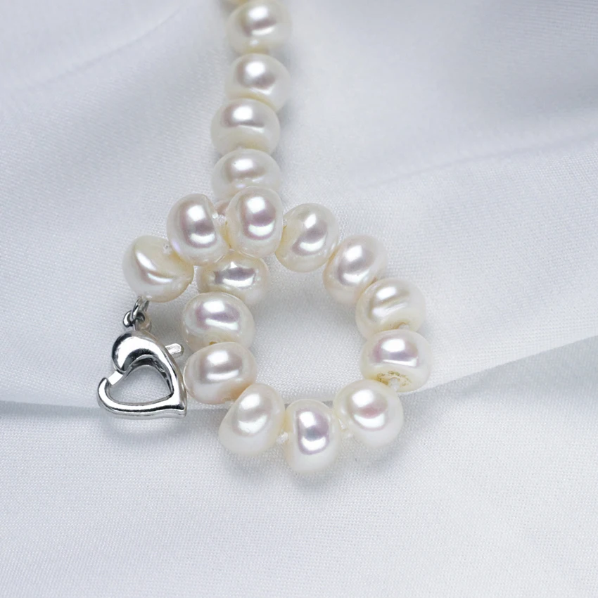 2017 натуральный жемчужный браслет 7-8 мм Кнопка AAA с расширением пресноводного