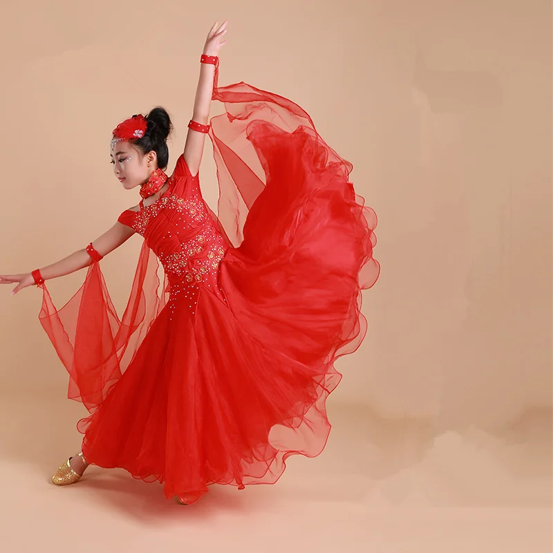 2019 детская Стандартный платья для конкурса бальных танцев Вальс/танго детей