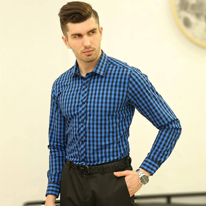 Dark blue plaid 6 Высококачественная Осенняя Новая мужская рубашка, Клетчатая Мужская рубашка с длинными рукавами, Повседневная рубашка Camisa, повседневная красная клетчатая рубашка - Цвет: Dark blue plaid 6