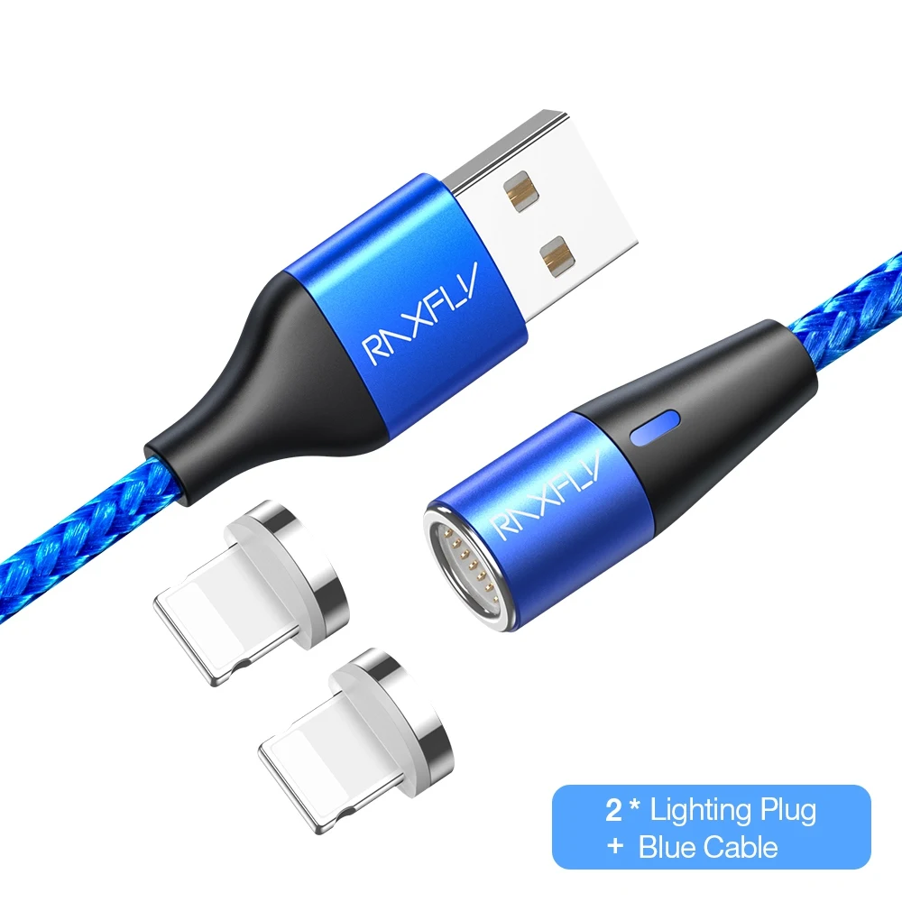 2 Plug Blue For IOS RAXFLY Магнитный зарядный кабель светодиодный 1 м Магнитный зарядный провод для телефона Micro usb type C для iPhone 6 7 X Магнитный зарядный кабель - Цвет: 2 Plug Blue For IOS
