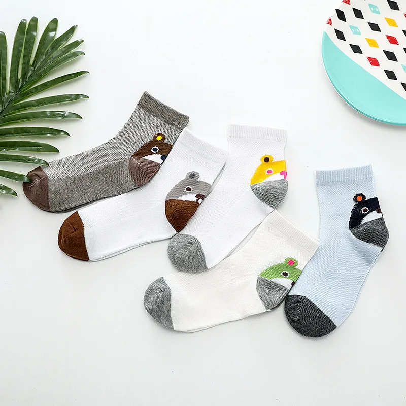 Calcetines de malla de algod&oacute;n con dibujos animados para ni&ntilde;o y ni&ntilde;a, medias de 3 a 15 a&ntilde;os, 5 pares, primavera y verano, novedad de 2019-1