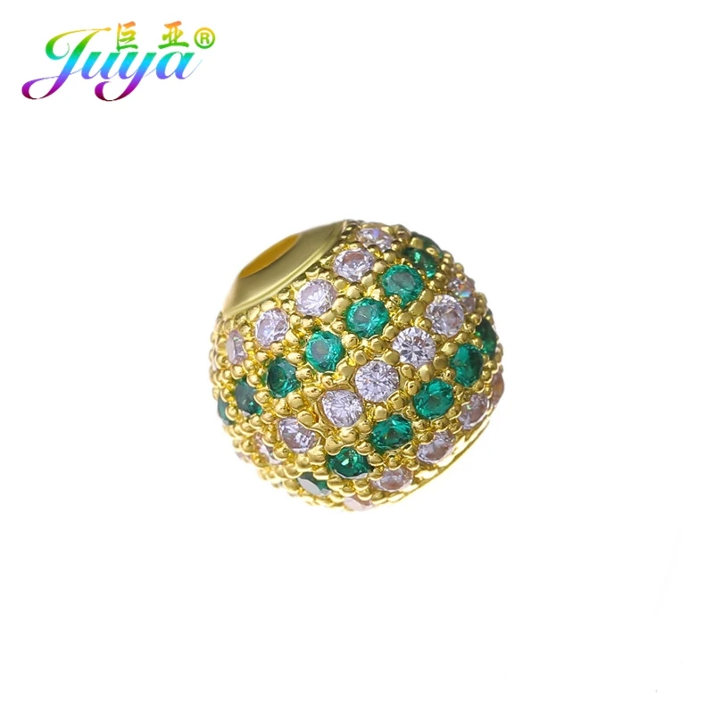 10mm Gold Green Juya DIY ювелирные изделия металлические бусины микро паве циркон 10 мм Starburst круглый шар бусины для женщин мужские украшения из бисера Изготовление - Цвет: 10mm Gold Green