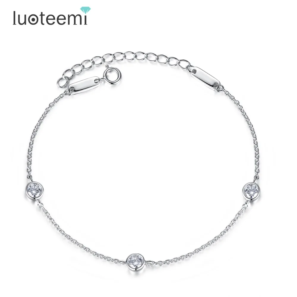 Luoteemi Новое поступление Элегантные 925 серебро 3 шт. певица 1 карат Подвеска Талисманы браслет для Для женщин Мода браслет ювелирные изделия