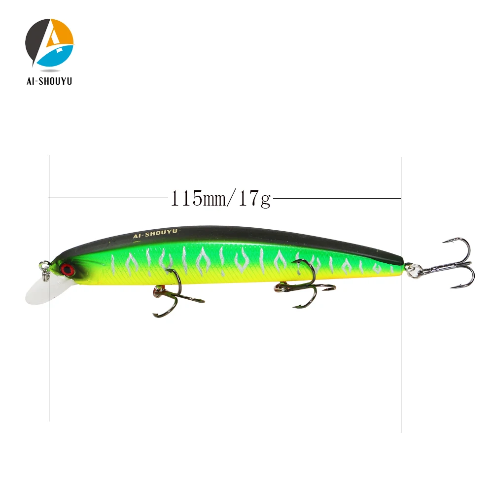 AI SHOUYU 1pc New Artificial Fishing Lure Hard Minnow Bait 105mm 17g with 3 Treble Hook Suspending 0.5 1.0m Depth|Наживки для рыбной