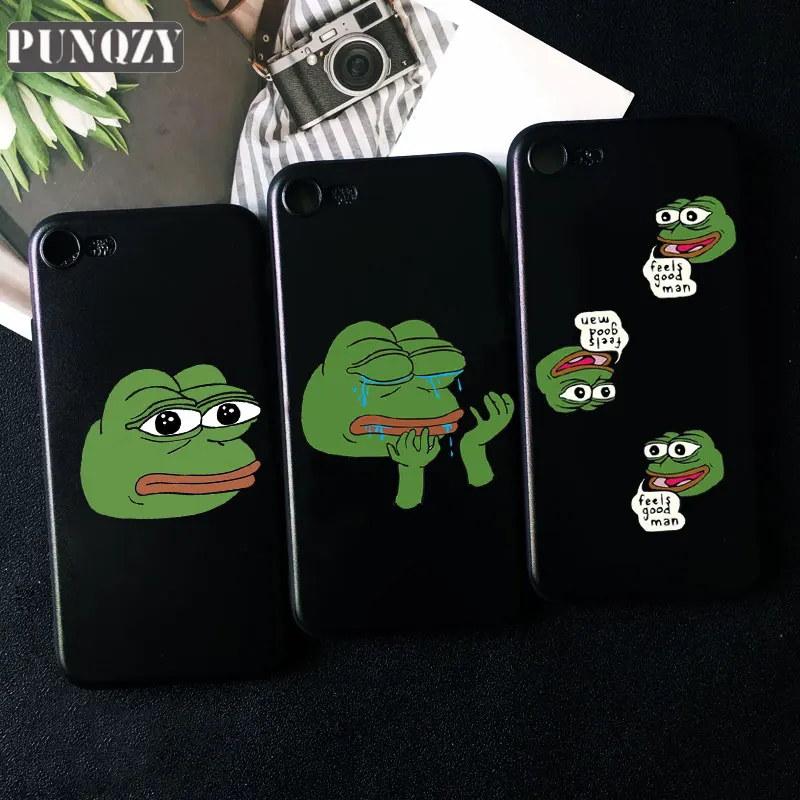 Забавный чехол для телефона с изображением лица лягушки Пепе и плача счастливой пары для iPhone 11 pro MAX XR XS MAX X 5S 6S 7 8 Plus черный силиконовый чехол из ТПУ