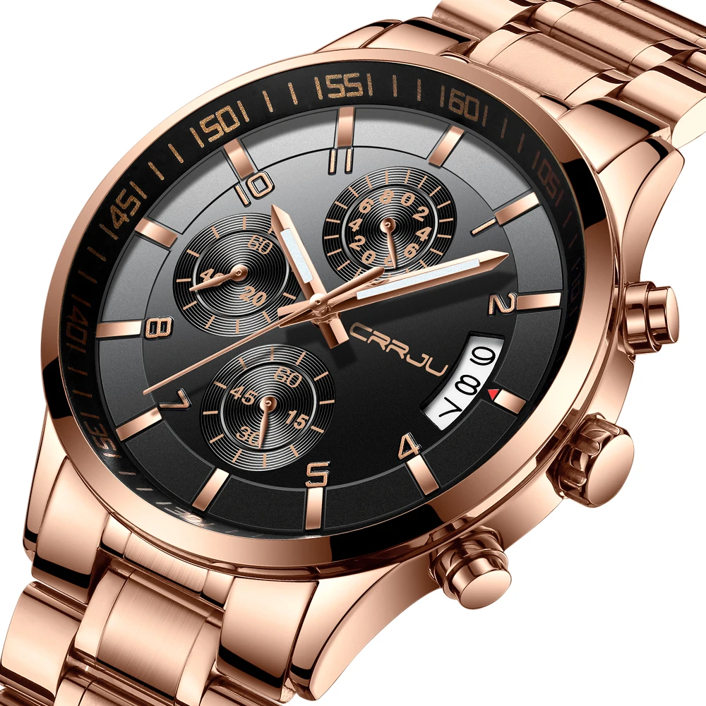 

Luxury Brand CRRJU Watch Men's Fashion Sport Military Quartz Watch Men's All Steel Business Waterproof Men's Relogio Masculino