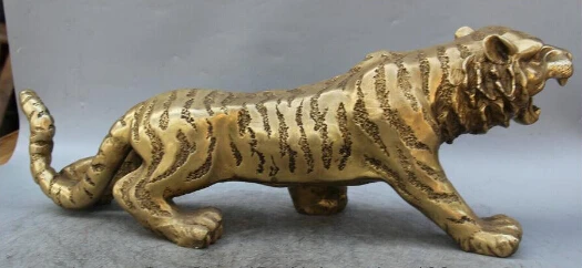 ymying 1025+++++++22&quot Chinese Folk Feng Shui Brass ferocious Zodiac Year Tiger Statue Sculpture | Дом и сад