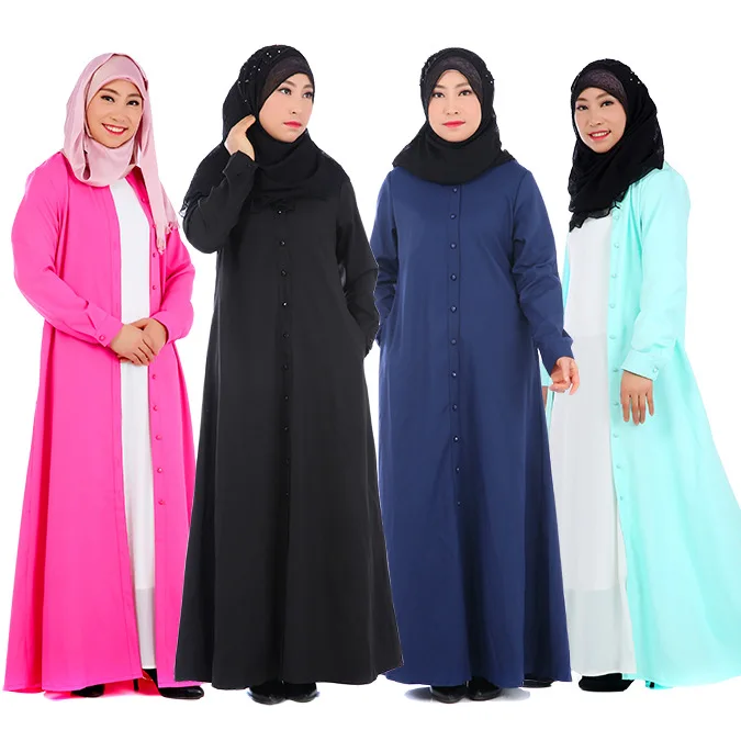 Плюс Размеры мода кнопки на передней мусульманское платье Абаи Дубай