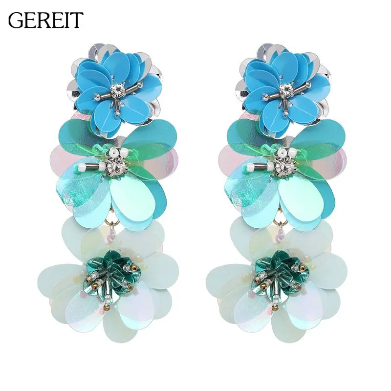 2018 Fashion Colorful Sequins Flower Drop Earrings For Women Statement Floral Long Dangle Bohemian Jewelry Accessories | Украшения и