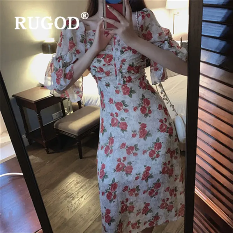 RUGOD Новое поступление однобортное Плиссированное шифоновое платье для женщин с v