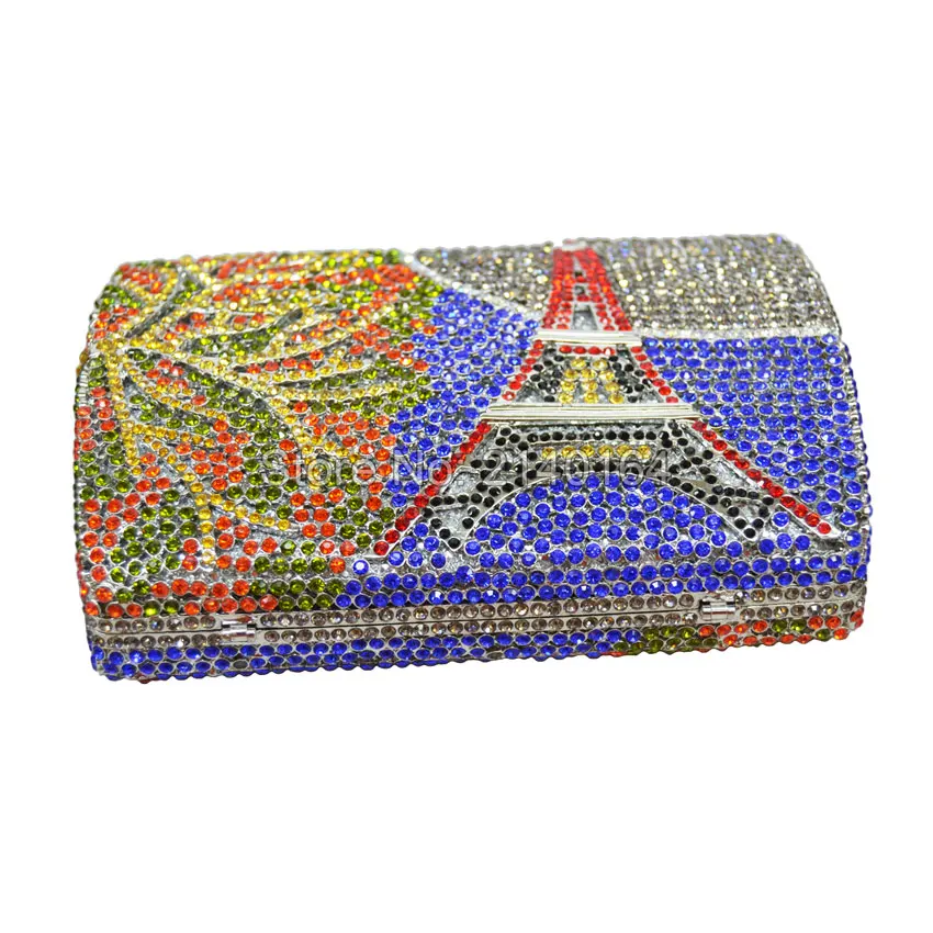 Радужная дизайнерская сумка с Эйфелевой башней украшенная кристаллами