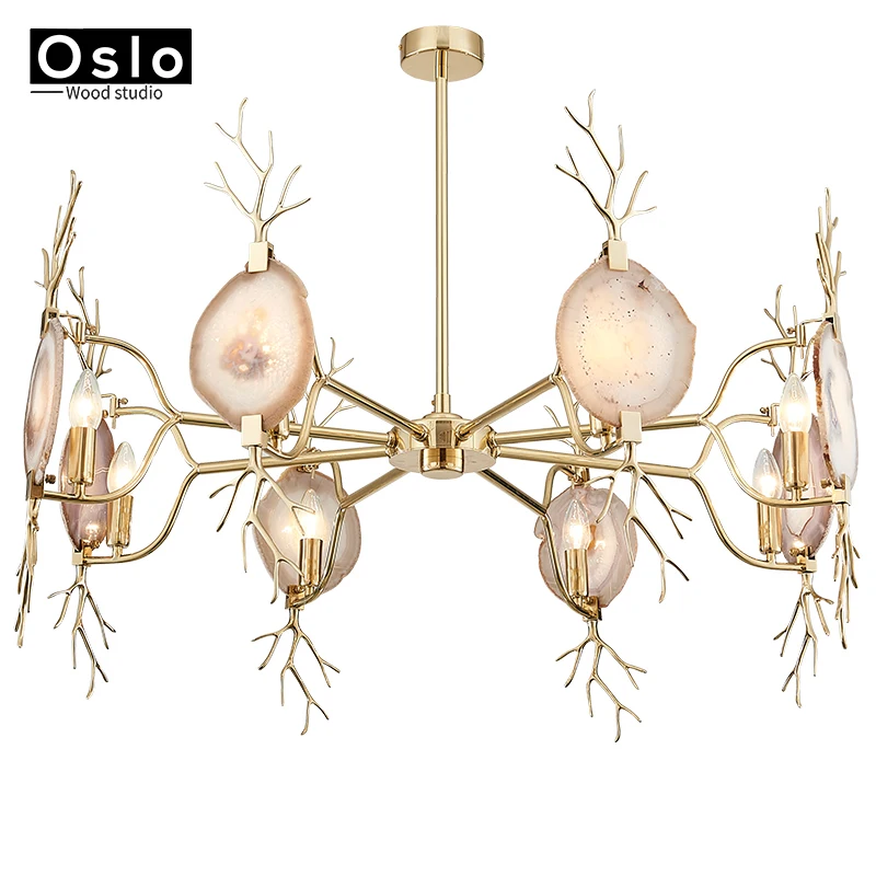 Светодиодная люстра E14 из меди и агата роскошная Металлическая лампа с рожками