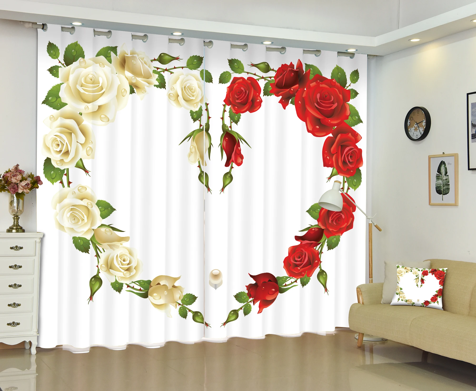 

The White Rose And Red Rose Window Curtain For Home Customized Size