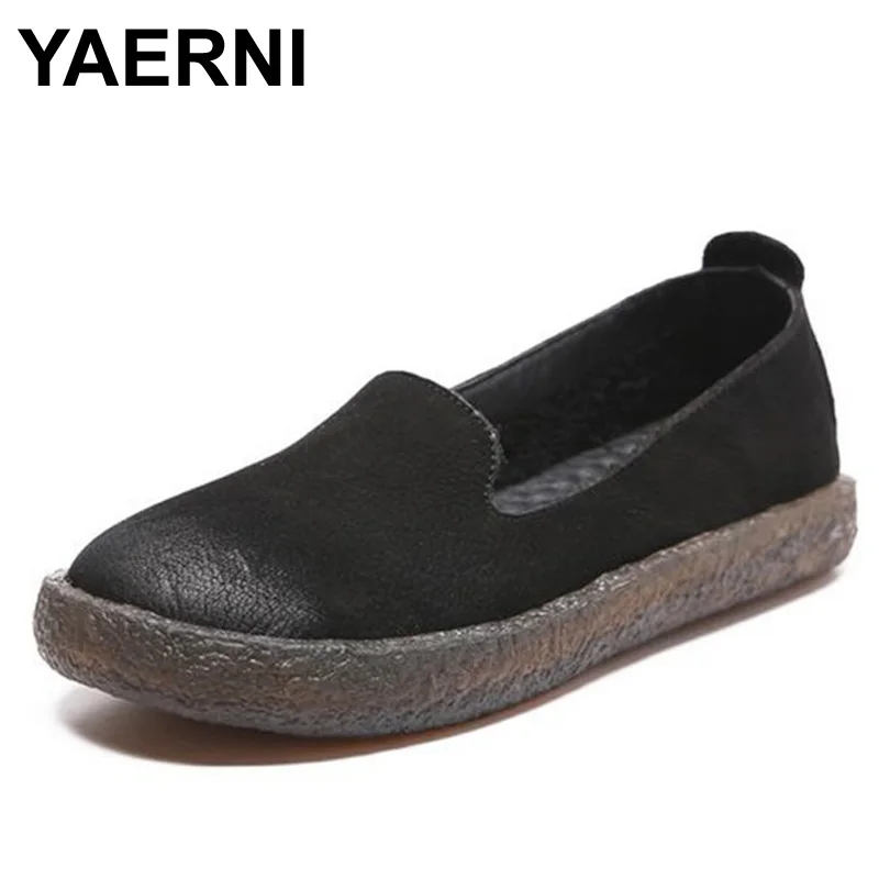 Женские винтажные туфли YAERNI из натуральной воловьей кожи Осенняя обувь на