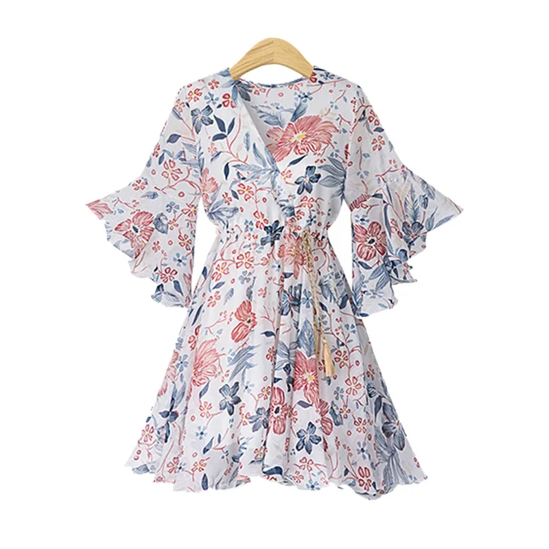 Женское платье с рукавом фонариком летнее большого размера из шифона