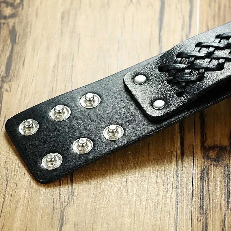 Мужской кожаный плетеный браслет Vnox наручные браслеты готический винтажный