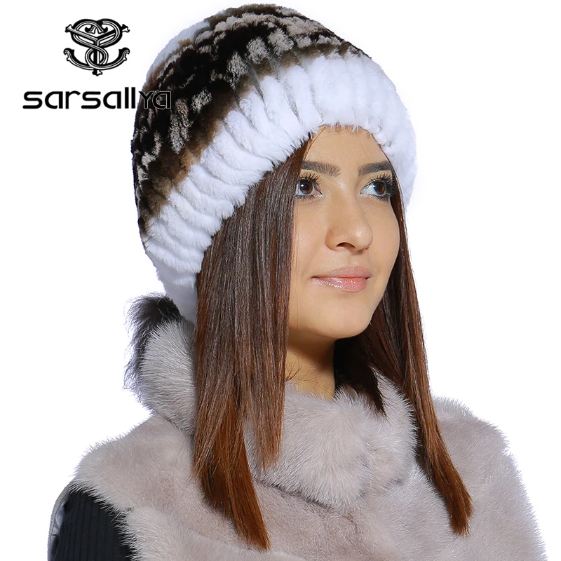 SARSALLYA Зимой меховая шапка для женщин реального рекс кролика с silver fox меховой