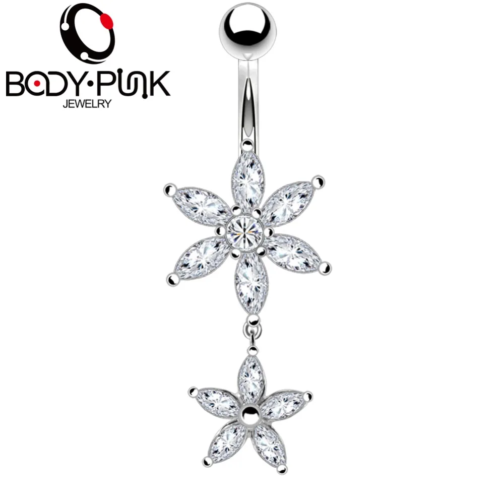 

BODY PUNK 14G Stainless Steel Belly Button Rings Dange Helix Navel Piercing Flower Body Jewelry Drop Ombligo Nombril for Women