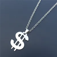 12 Pieces US Dollar Sign Necklace Stainless Steel Money Symbol Pendant USD Currency Charm Black Cord O Link Chain Wholesale Pack