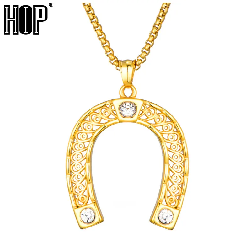 Хип хоп Bling Iced Out в форме подковы ожерелья и подвески из нержавеющей стали