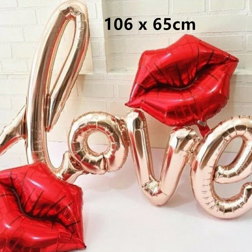 2pcs 106CM X 65CM 2 шт воздушные шары с буквами любви, свадебные декоративные кольца с бриллиантами, фольгированные шары для свадьбы, вечерние украшения, товары для украшения губ - Цвет: 2pcs 106CM X 65CM