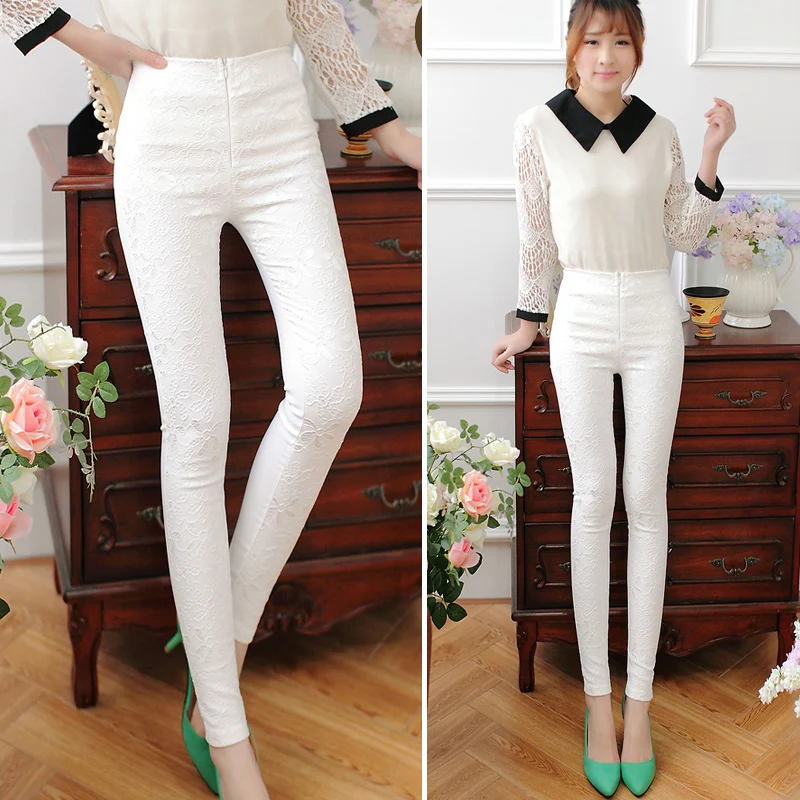 2019 модные повседневные обтягивающие леггинсы женские кружевные брюки карандаш с