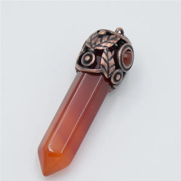 Red Agates Винтажный старинный медный натуральные аметисты розово-розовые кварцы рок кристалл Column колонна кулон для женщин модные ювелирные изделия - Окраска металла: Red Agates