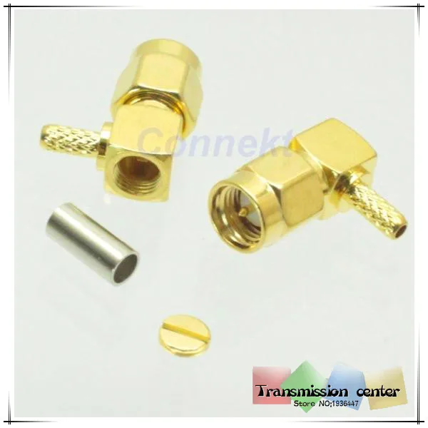 Бесплатная Доставка 10X Goldplated SMA Штекер Прямым Углом 90 степень для RG174 RG179 RG188 RG316 РФ