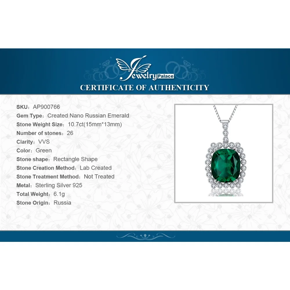 JewelryPalace Роскошные 11ct создан Изумрудный Подвески стерлингового серебра 925