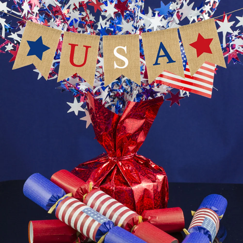 1 шт. 2 м США Мешковина флаги баннеры висячий декор для американского